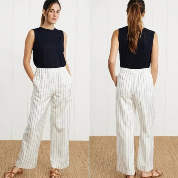 Jenni Kayne White Tan Stripe Elastic Waist Straight Pull On...